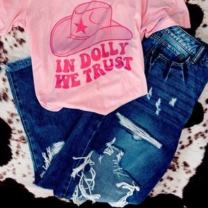 Distressed denim jeans